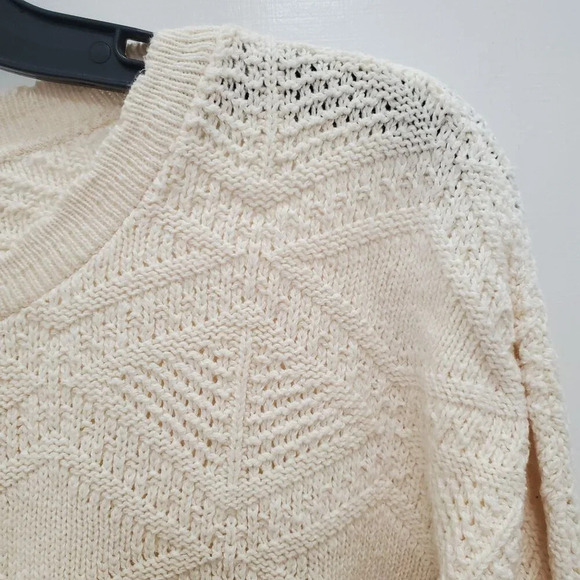 Basic Editions Men's Vintage Cream Textured Knit Cotton Grandpa Sweater Size L‎ - Picture 2 of 5
